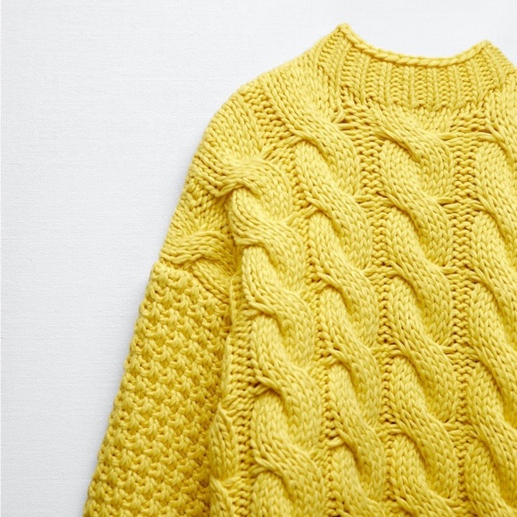 NWT. Zara Yellow Cable Knit Sweater. Size S. - Picture 6 of 9